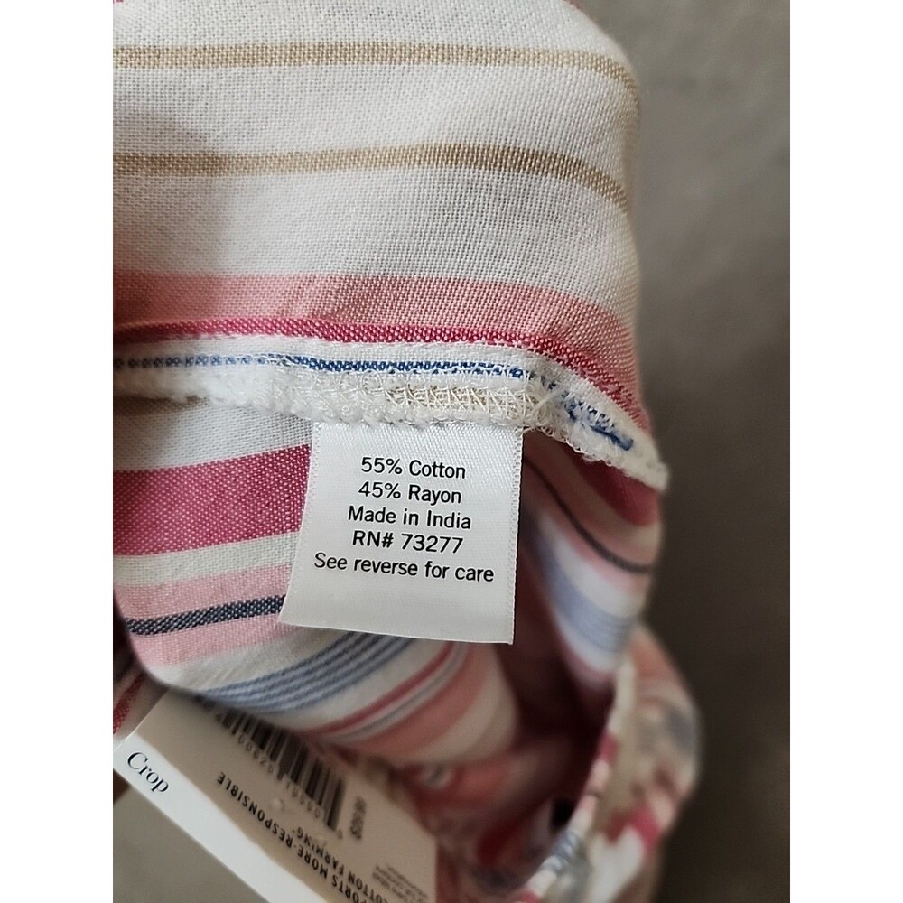Croft Barrow Button Hem Pull-On Cropped Pants Womens S Pink Striped Beach NEW - Picture 9 of 10